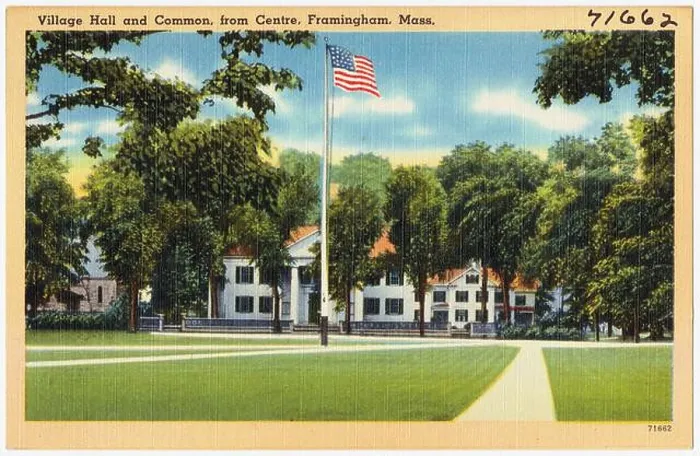 Framed Print : Village hall and common, from centre