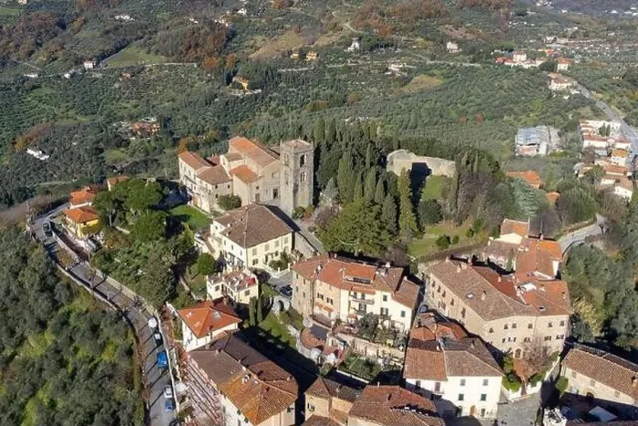 Framed Print : village and landscape view, drone photography, Montecatini Alto, Italy Framed Print : village and landscape view, drone photography, Montecatini Alto, Italy