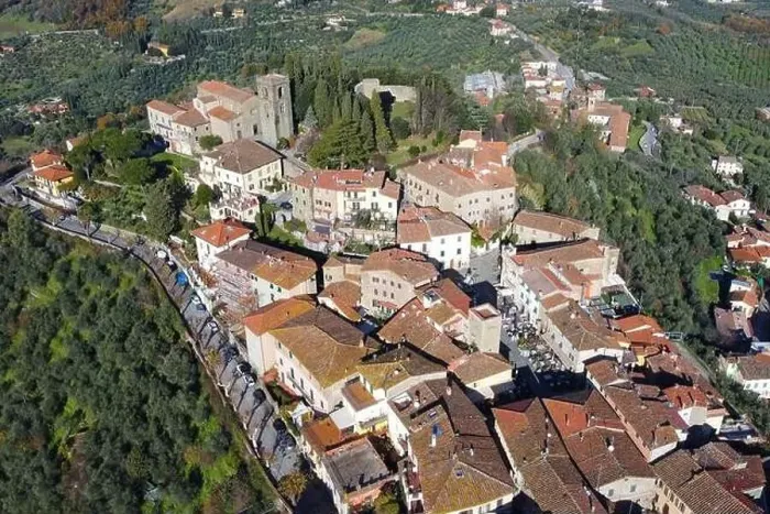 Framed Print : village and landscape view, drone photography, Montecatini Alto, Italy Framed Print : village and landscape view, drone photography, Montecatini Alto, Italy