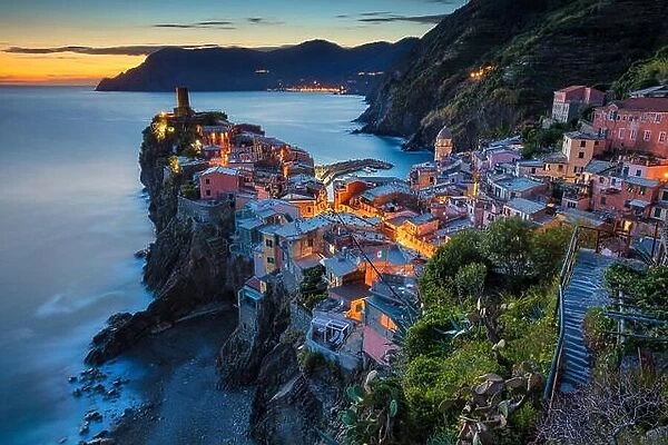 Village of Vernazza. Image of Vernazza (Cinque Terre, Italy), during sunset