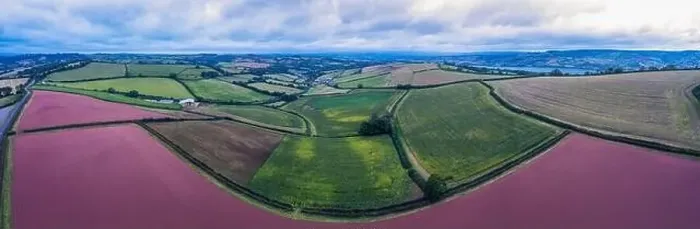 Framed Print : Villages and Fields over Labrador Bay and River Teign from a drone, Devon, England, Europe Framed Print : Villages and Fields over Labrador Bay and River Teign from a drone, Devon, England, Europe