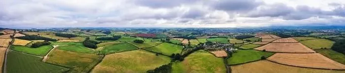 Framed Print : Villages and Fields over Labrador Bay and River Teign from a drone, Devon, England, Europe Framed Print : Villages and Fields over Labrador Bay and River Teign from a drone, Devon, England, Europe
