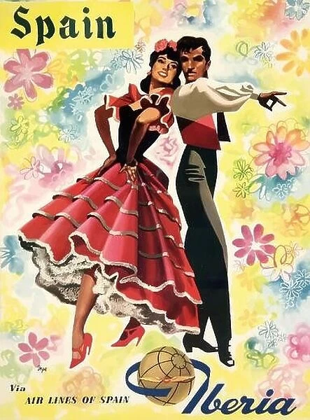 Vintage 1930s Travel Poster - Flamenco Dancers - Spain