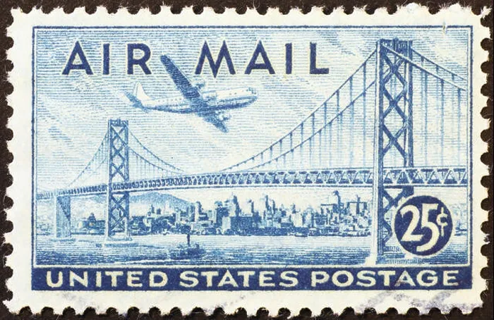 Framed Print : Vintage american air mail postage stamp Framed Print : Vintage american air mail postage stamp