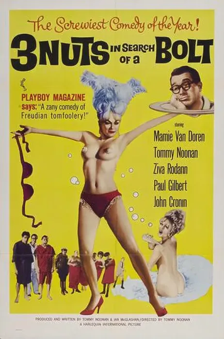 Framed Print : A vintage B-Movie X-Rated Adults Only film poster for 3 Nuts in Search of a Bolt