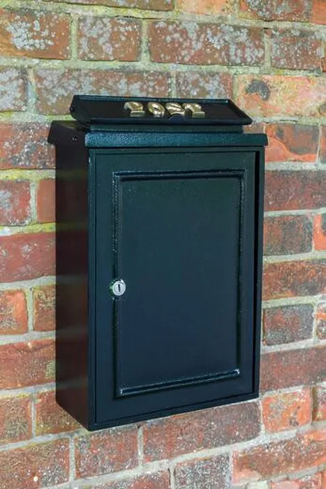 Framed Print : Vintage black post box or letterbox on a brick wall in England, UK Framed Print : Vintage black post box or letterbox on a brick wall in England, UK