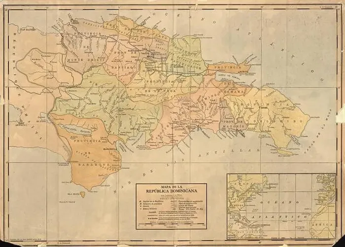 Framed Print : Vintage color map of the Dominican Republic on the island of Hispaniola Framed Print : Vintage color map of the Dominican Republic on the island of Hispaniola