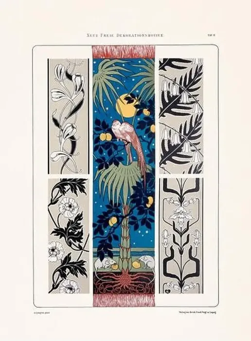 Framed Print : Vintage floral design in Art Nouveau style. Illustration from a German book from the 1800s Framed Print : Vintage floral design in Art Nouveau style. Illustration from a German book from the 1800s