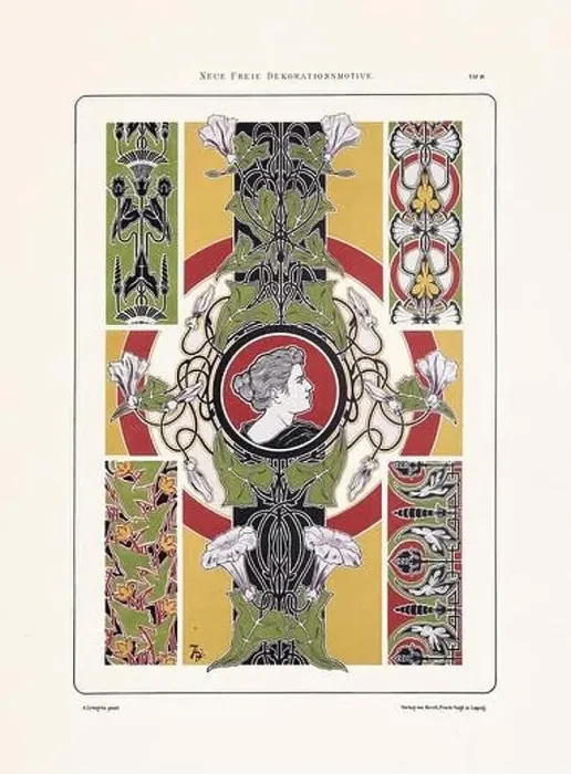 Framed Print : Vintage floral design in Art Nouveau style. Illustration from a German book from the 1800s Framed Print : Vintage floral design in Art Nouveau style. Illustration from a German book from the 1800s