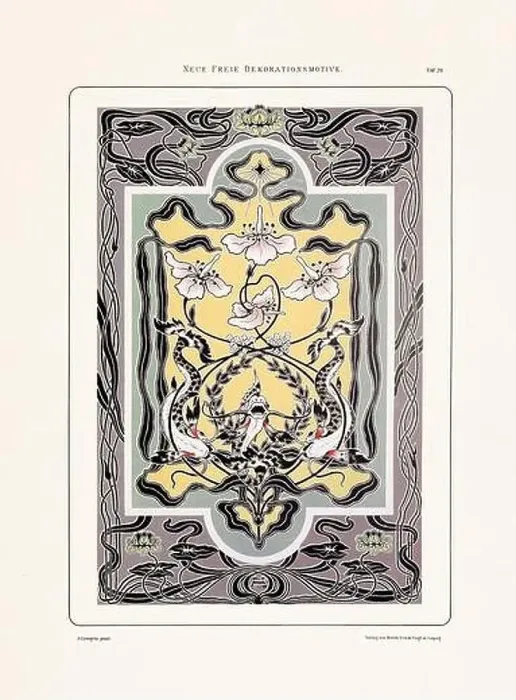 Framed Print : Vintage floral design in Art Nouveau style. Illustration from a German book from the 1800s Framed Print : Vintage floral design in Art Nouveau style. Illustration from a German book from the 1800s