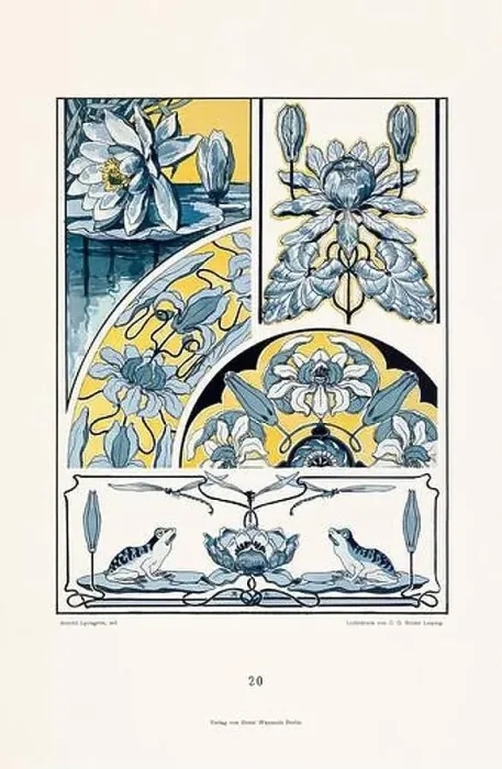 Framed Print : Vintage floral design in Art Nouveau style. Illustration from a German book from the 1800s Framed Print : Vintage floral design in Art Nouveau style. Illustration from a German book from the 1800s