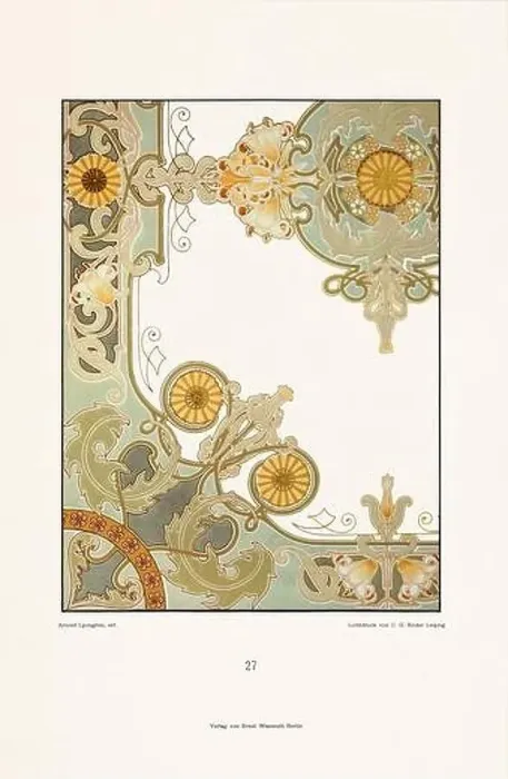 Framed Print : Vintage floral design in Art Nouveau style. Illustration from a German book from the 1800s Framed Print : Vintage floral design in Art Nouveau style. Illustration from a German book from the 1800s