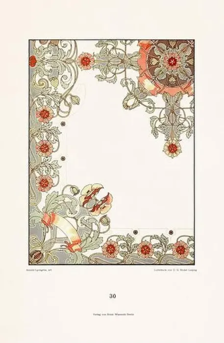 Framed Print : Vintage floral design in Art Nouveau style. Illustration from a German book from the 1800s Framed Print : Vintage floral design in Art Nouveau style. Illustration from a German book from the 1800s