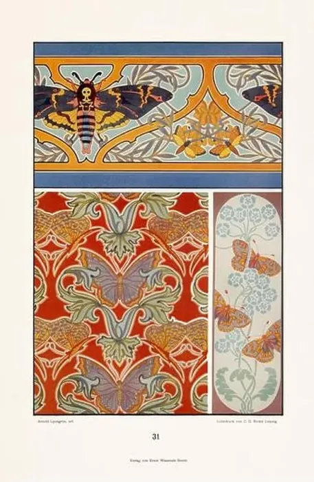 Framed Print : Vintage floral design in Art Nouveau style. Illustration from a German book from the 1800s Framed Print : Vintage floral design in Art Nouveau style. Illustration from a German book from the 1800s