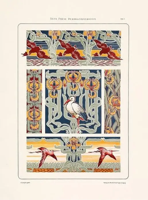 Framed Print : Vintage floral design in Art Nouveau style. Illustration from a German book from the 1800s Framed Print : Vintage floral design in Art Nouveau style. Illustration from a German book from the 1800s