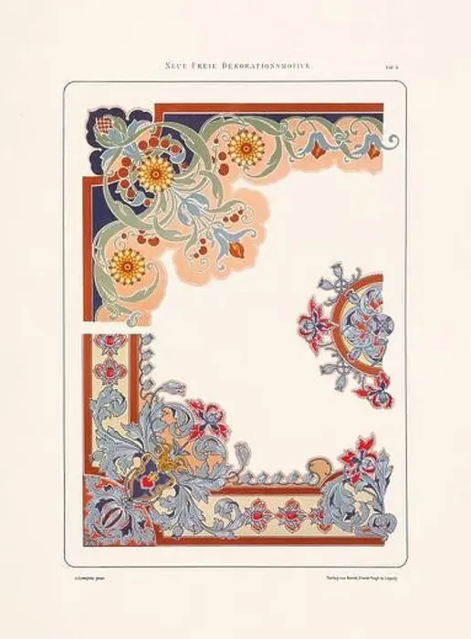 Framed Print : Vintage floral design in Art Nouveau style. Illustration from a German book from the 1800s Framed Print : Vintage floral design in Art Nouveau style. Illustration from a German book from the 1800s