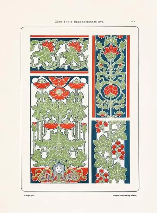 Framed Print : Vintage floral design in Art Nouveau style. Illustration from a German book from the 1800s Framed Print : Vintage floral design in Art Nouveau style. Illustration from a German book from the 1800s