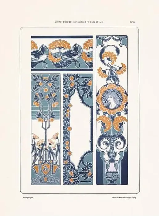 Framed Print : Vintage floral design in Art Nouveau style. Illustration from a German book from the 1800s Framed Print : Vintage floral design in Art Nouveau style. Illustration from a German book from the 1800s