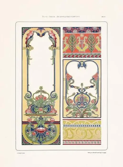 Framed Print : Vintage floral design in Art Nouveau style. Illustration from a German book from the 1800s Framed Print : Vintage floral design in Art Nouveau style. Illustration from a German book from the 1800s