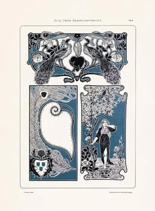 Framed Print : Vintage floral design in Art Nouveau style. Illustration from a German book from the 1800s Framed Print : Vintage floral design in Art Nouveau style. Illustration from a German book from the 1800s