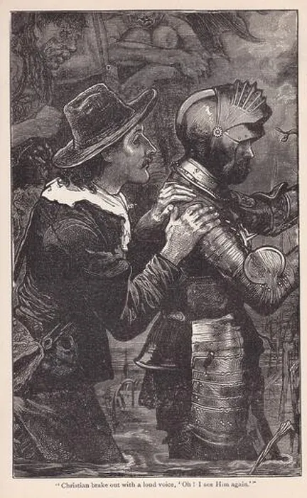 Framed Print : Vintage illustration from the book Bunyan's Pilgrim's Progress - Christian brake out with a loud voice, Oh! I see Him again Framed Print : Vintage illustration from the book Bunyan's Pilgrim's Progress - Christian brake out with a loud voice, Oh! I see Him again