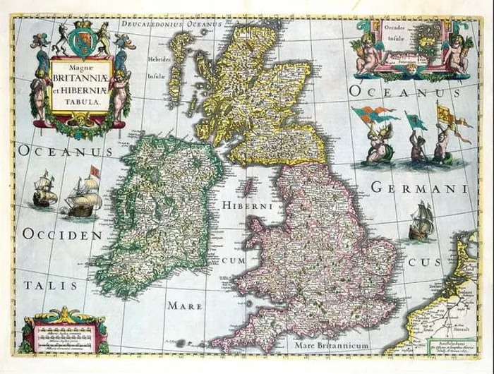 Framed Print : Vintage medieval map of Great Britain 1661 with illustrations Framed Print : Vintage medieval map of Great Britain 1661 with illustrations