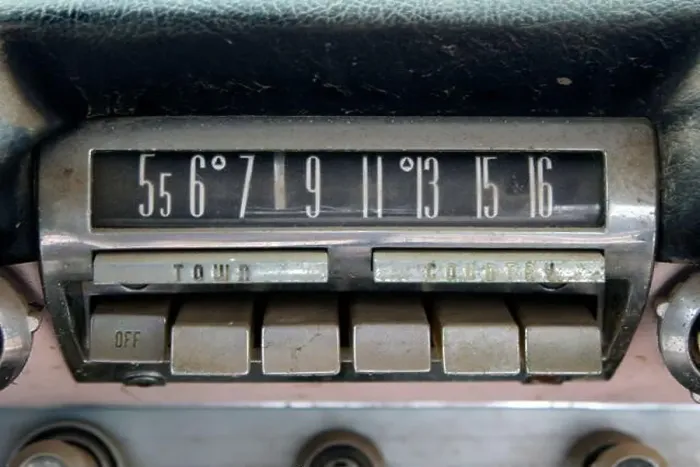 Framed Print : A vintage old AM push button car radio dial in chrome mounted in a dashboard Framed Print : A vintage old AM push button car radio dial in chrome mounted in a dashboard