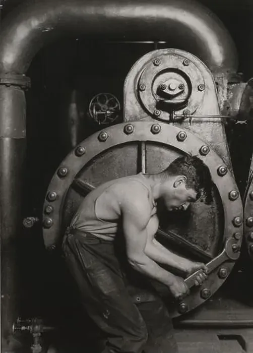 Framed Print : Vintage photo Lewis W. Hine - Steamfitter 1920 - a hard working man with a large tool Framed Print : Vintage photo Lewis W. Hine - Steamfitter 1920 - a hard working man with a large tool