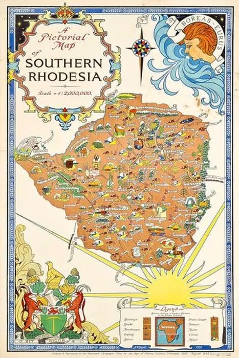 Framed Print : Vintage Pictorial Map Poster for Southern Rhodesia by AW Baylis, 1937 Framed Print : Vintage Pictorial Map Poster for Southern Rhodesia by AW Baylis, 1937