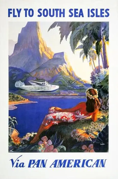 Framed Print : Vintage travel poster - Fly to South Sea isles via Pan American. 1938. Artwork by Lawler Framed Print : Vintage travel poster - Fly to South Sea isles via Pan American. 1938. Artwork by Lawler