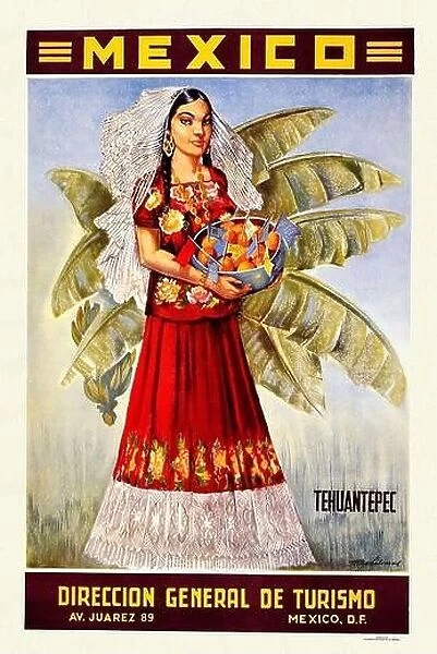 A vintage travel poster for Tehuantepec in Mexico