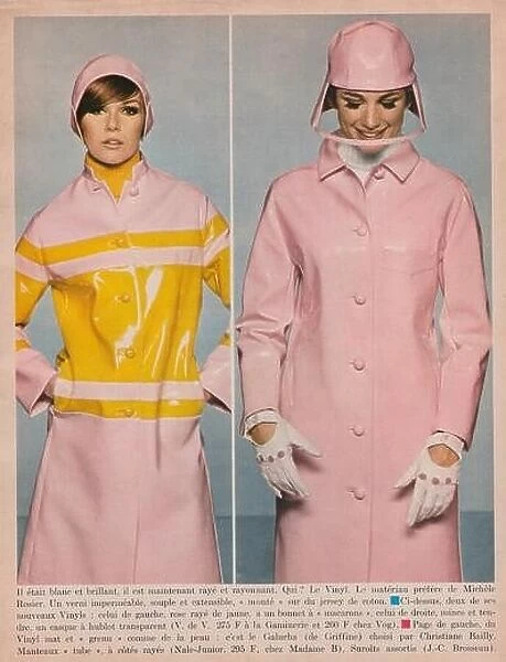Vinyl coats vintage fashon photograph from ELLE magazine French edition January 1966