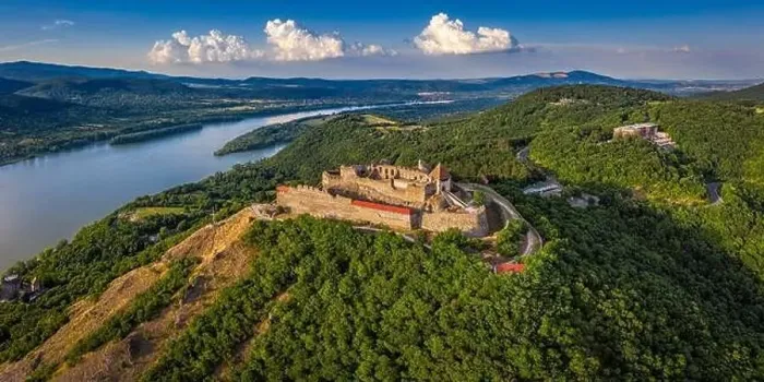 Framed Print : Visegrad, Hungary - Aerial panoramic drone view of the beautiful high castle of Visegrad with summer foliage and trees Framed Print : Visegrad, Hungary - Aerial panoramic drone view of the beautiful high castle of Visegrad with summer foliage and trees