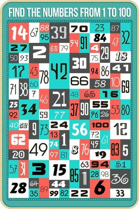 Framed Print : visual game for children. Find the numbers from 1 to 100 Framed Print : visual game for children. Find the numbers from 1 to 100