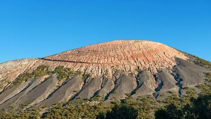 Framed Print : volcanic structure of the vulcano mountain on blue sky background, aeolian islands, italy Framed Print : volcanic structure of the vulcano mountain on blue sky background, aeolian islands, italy