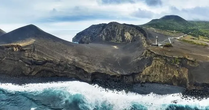 Framed Print : Volcano dos Capelinhos on the island Faial from drone, Panoramic view, Azores Framed Print : Volcano dos Capelinhos on the island Faial from drone, Panoramic view, Azores