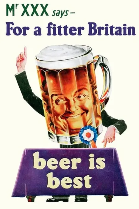 Framed Print : Vote For Beer 1937 advert for Beer is Best For A Fitter Britain as proposed by an election candidate masquerading as a Framed Print : Vote For Beer 1937 advert for Beer is Best For A Fitter Britain as proposed by an election candidate masquerading as a