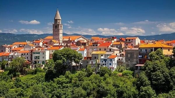 Vrbnik, Croatia. Panoramic cityscape image of iconic village of Vrbnik, Croatia located on Krk Island at beautiful summer day
