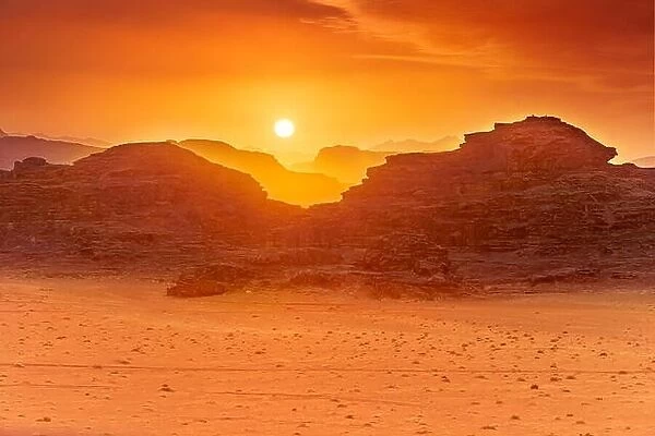 Wadi Rum Desert at sunset, Jordan