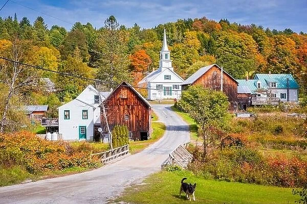 Waits River Village, Vermont, USA with autumn foliage