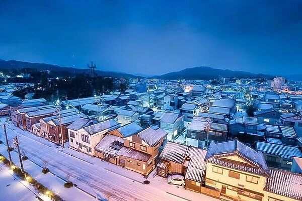 Wajima, Ishikawa, Japan town skyline in winter at twilight