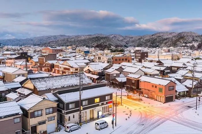 Framed Print : Wajima, Ishikawa, Japan town skyline in winter at twilight Framed Print : Wajima, Ishikawa, Japan town skyline in winter at twilight