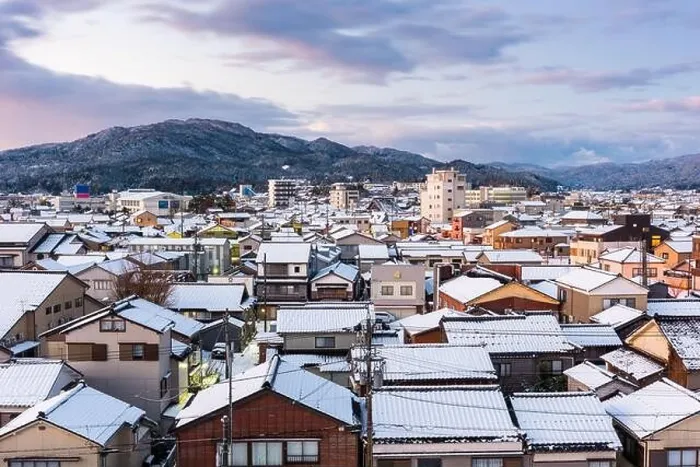 Framed Print : Wajima, Ishikawa, Japan town skyline in winter at twilight Framed Print : Wajima, Ishikawa, Japan town skyline in winter at twilight