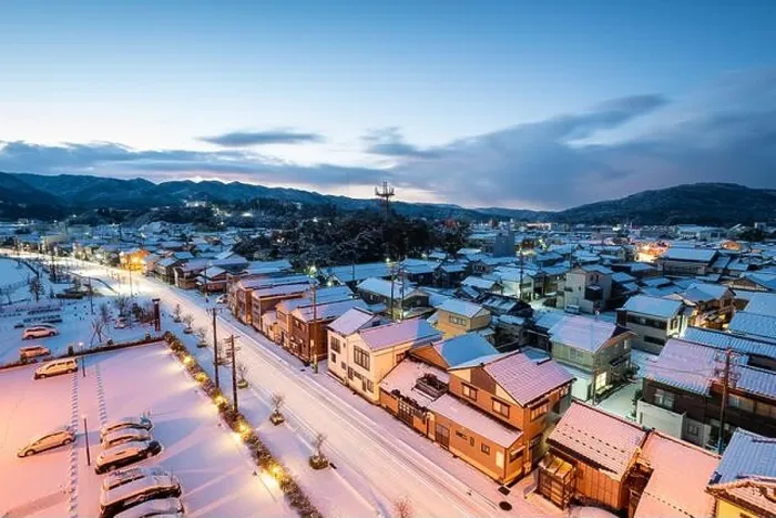 Framed Print : Wajima, Ishikawa, Japan town skyline in winter at twilight Framed Print : Wajima, Ishikawa, Japan town skyline in winter at twilight
