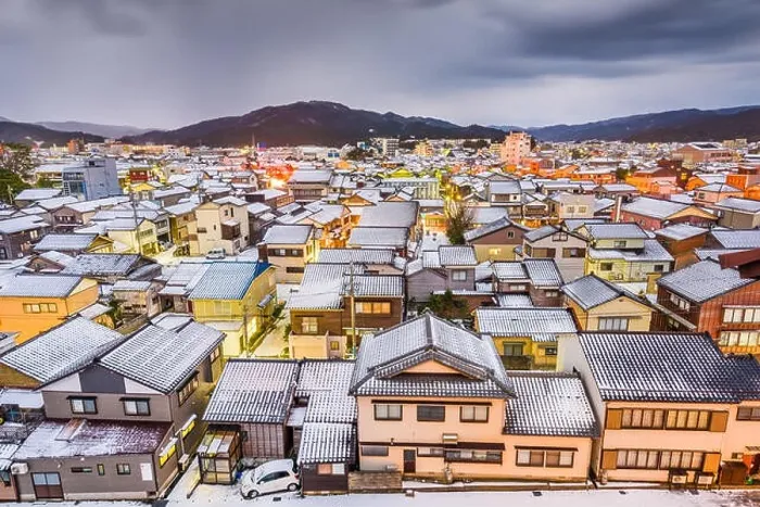 Framed Print : Wajima, Ishikawa, Japan town skyline in winter at twilight