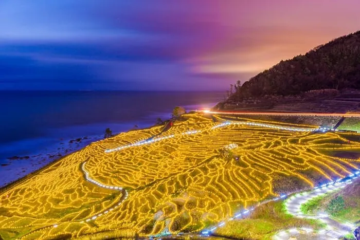 Framed Print : Wajima, Japan at Shiroyone Senmaida rice terraces at night Framed Print : Wajima, Japan at Shiroyone Senmaida rice terraces at night