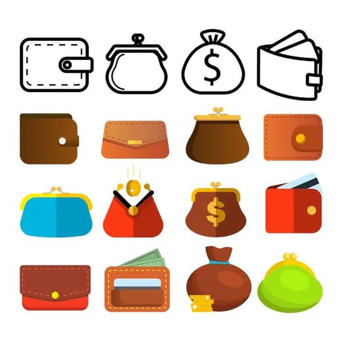 Framed Print : Wallet Icon Set Vector. Money Symbol