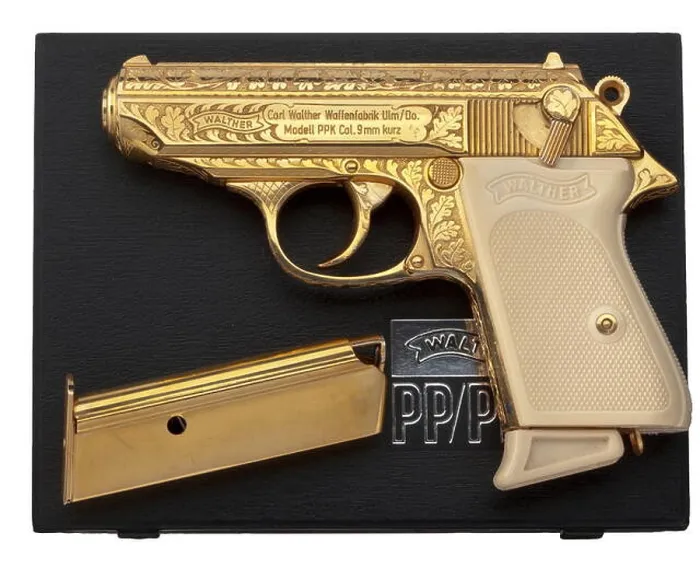 Framed Print : A Walther PPK, luxury model, engraved Framed Print : A Walther PPK, luxury model, engraved