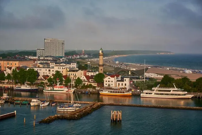 Framed Print : Warnemuende maritime cityscape in the morning Framed Print : Warnemuende maritime cityscape in the morning