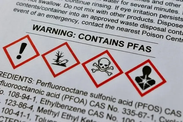 Framed Print : Warning on a Safety Data Sheet showing that the product contains PFAS substances Framed Print : Warning on a Safety Data Sheet showing that the product contains PFAS substances